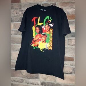 TLC Black Tee with Neon Band Portrait Graphic
